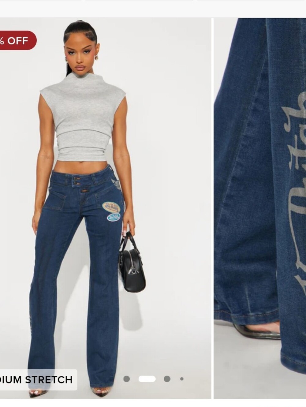 New Women's Von Dutch Spellout Wings Low Rise Bootcut Jeans Medium Wash Sz 15/32